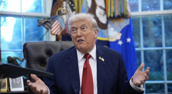 United States President Donald J Trump makes remarks to the media as he as he signs various Executive Orders in the Oval Office of the White House in Washington, DC, USA, on 25 September, 2025. Credit: Yuri Gripas / Pool via CNP