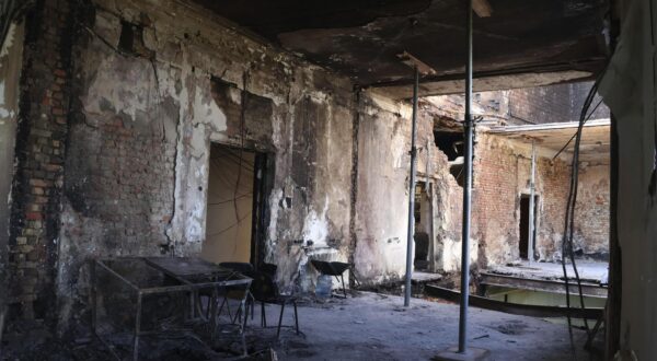 Photo shows the interior of a Ukrainian government office building in Kyiv on Sept. 10, 2025, following a Russian missile attack. (Kyodo) ==Kyodo  Photo via Newscom