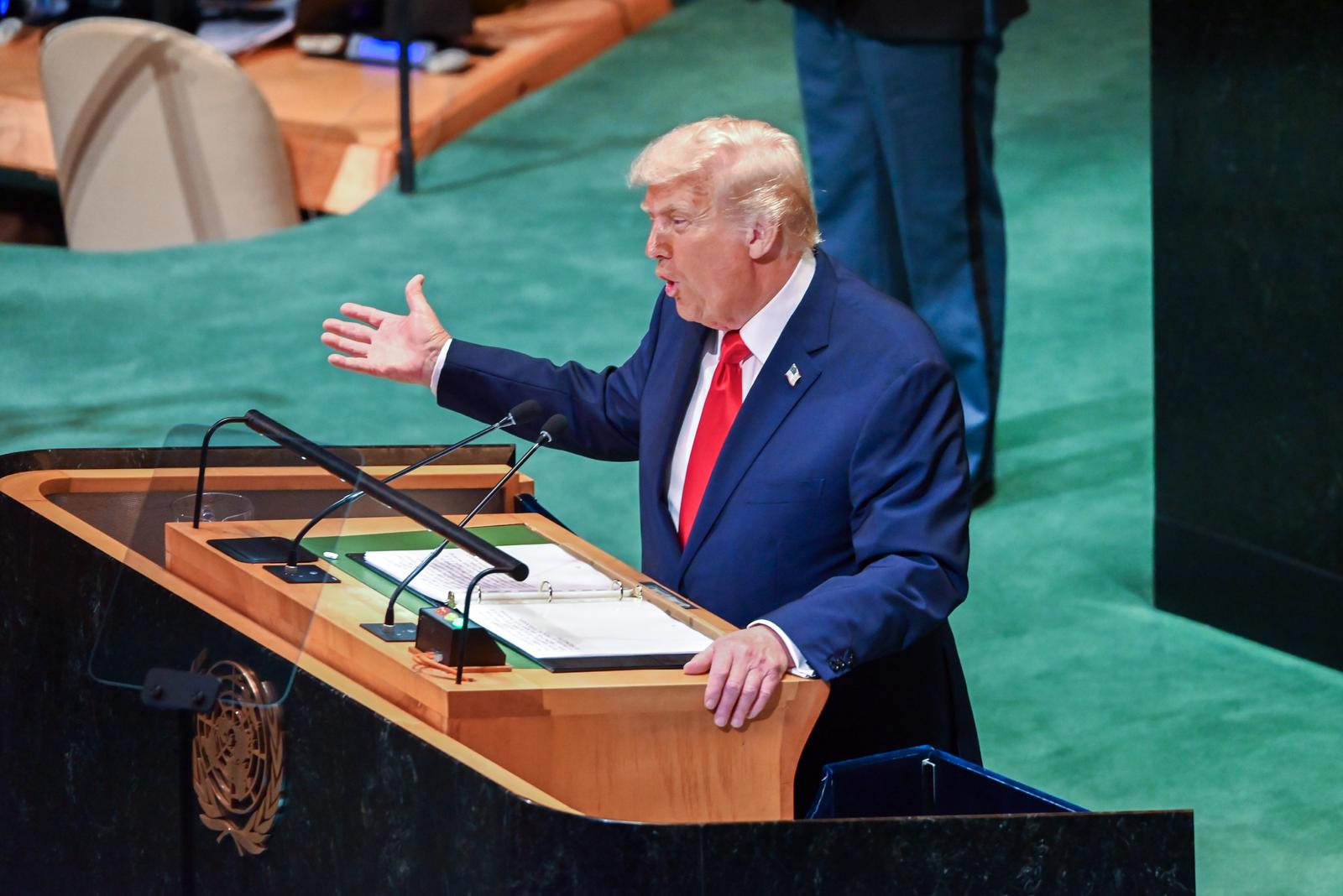 United States President Donald J Trump addresses the United Nations General Assembly at United Nations Headquarters in New York, New York, USA on 23 September, 2025.
Credit: Kyle Mazza / CNP/AdMedia Photo: CNP/AdMedia/NEWSCOM