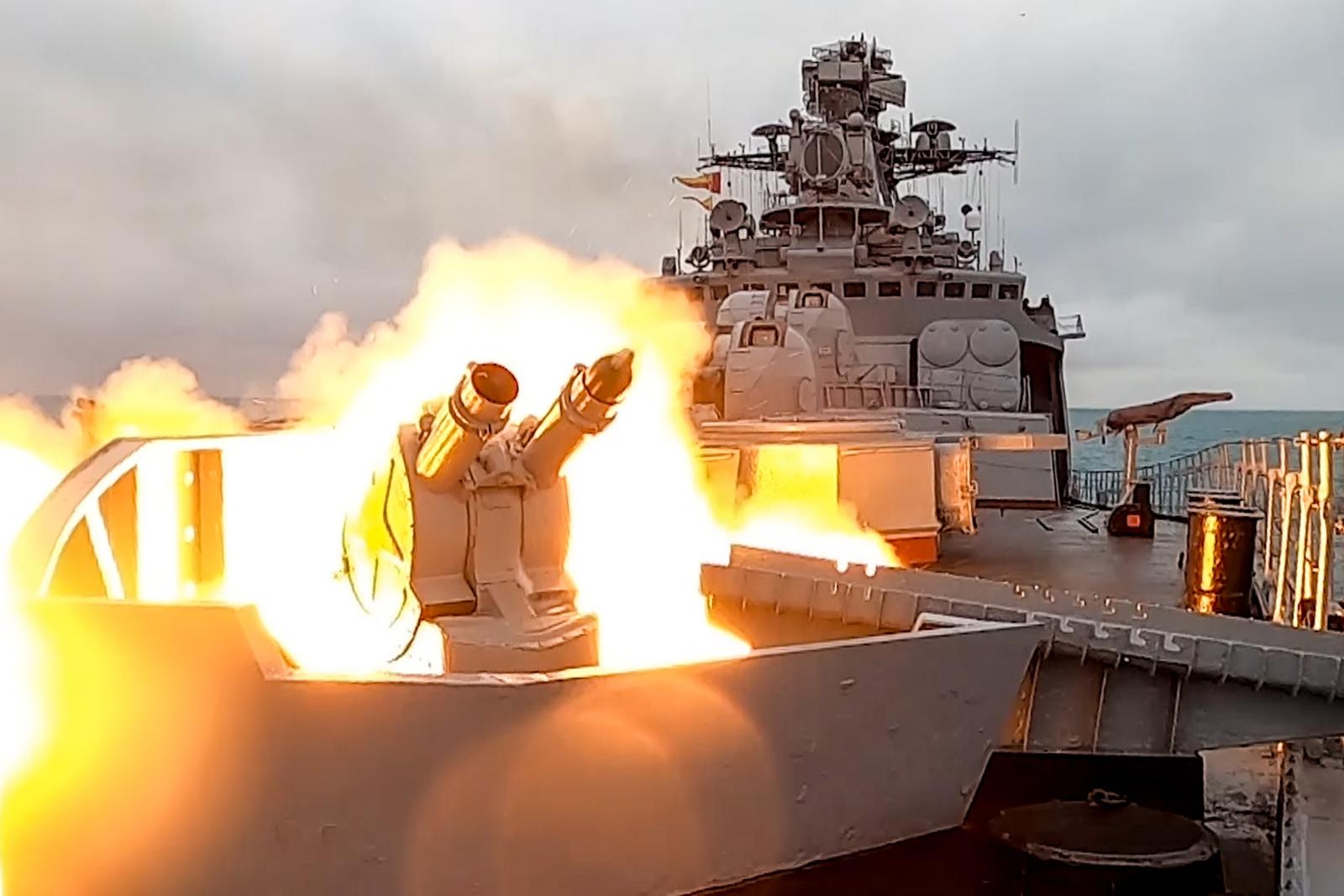 RUSSIA - JULY 25, 2025: Seen in this video screen grab is the Russian Navy destroyer Alexander Levchenko taking part in the July Storm exercise based on a scenario in which the objective was to repel an air raid by a simulated enemy in the Barents Sea. Video grab. Best possible quality. Russian Navy Northern Fleet Pres A  Russian Navy Northern Fleet Pres Photo: Tass/SIPA USA