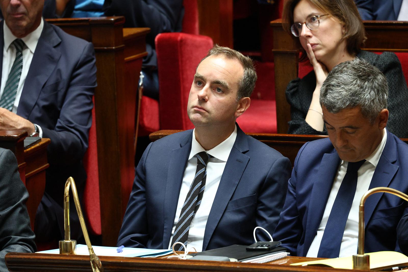 French Minister for the Armed Forces Sebastien Lecornu and French Minister of Justice Gerald Darmanin during French Prime Minister Francois Bayrou general policy statement at the National Assembly in Paris, France on September 8, 2025. Photo by Raphael Lafargue/ABACAPRESS.COM Photo: Lafargue Raphael/ABACA/ABACA