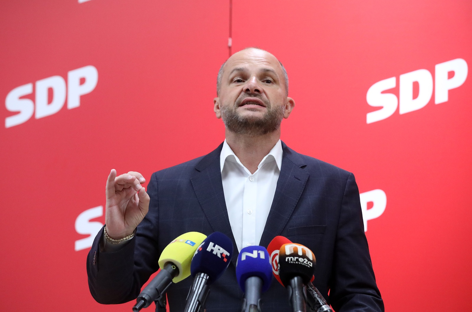 Zagreb, 21.08.2025 - Konferenciju za medije predsjednika SDP-a Siniše Hajdaša Dončića. Na fotografiji Siniša Hajdaš Dončić.
foto HINA/ Denis CERIĆ /dc
