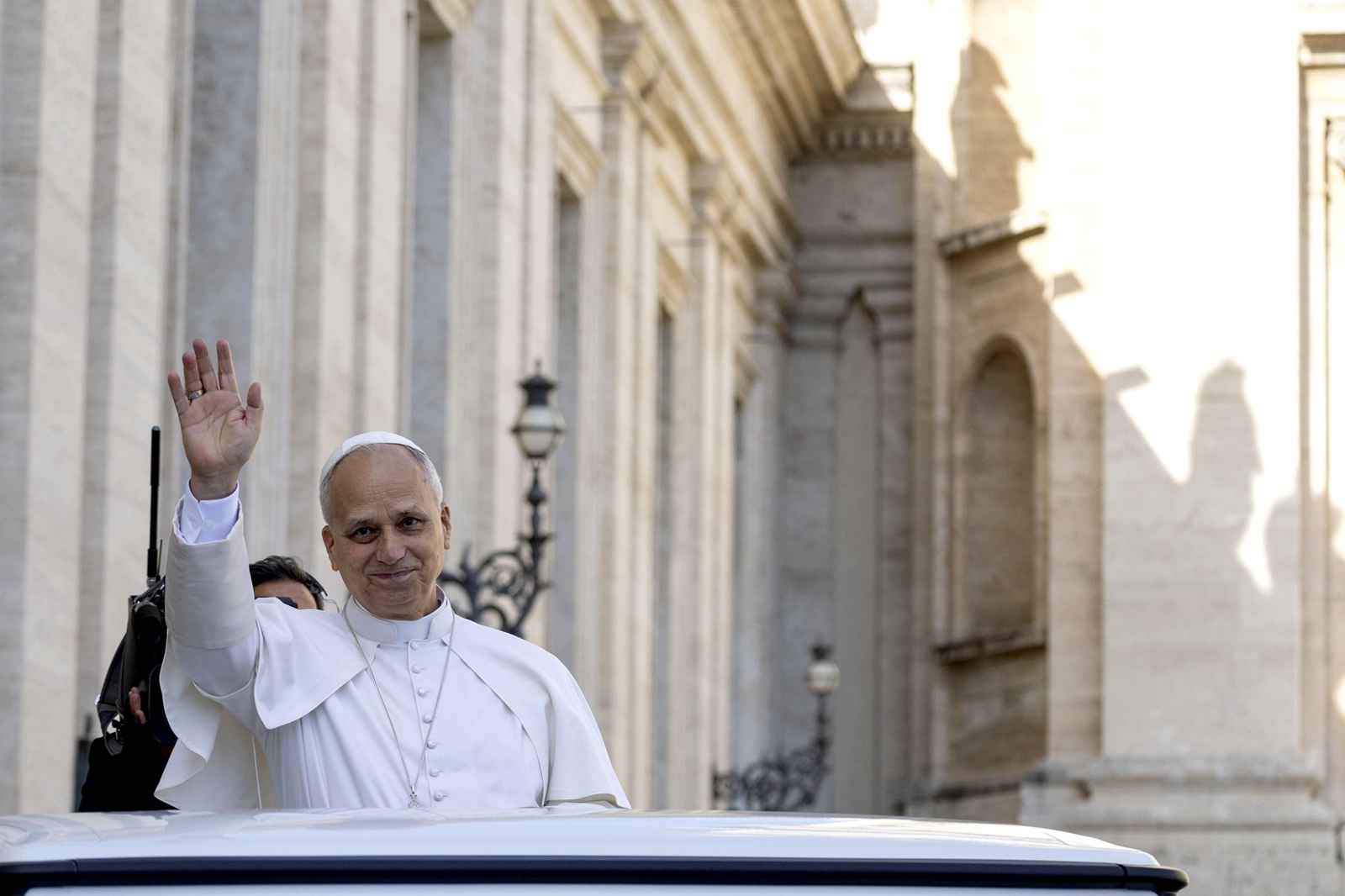 epa12347827 Pope Leo XIV arrives to lead the weekly General Audience in Saint Peter's Square at the Vatican, 03 September 2025.  EPA/MASSIMO PERCOSSI