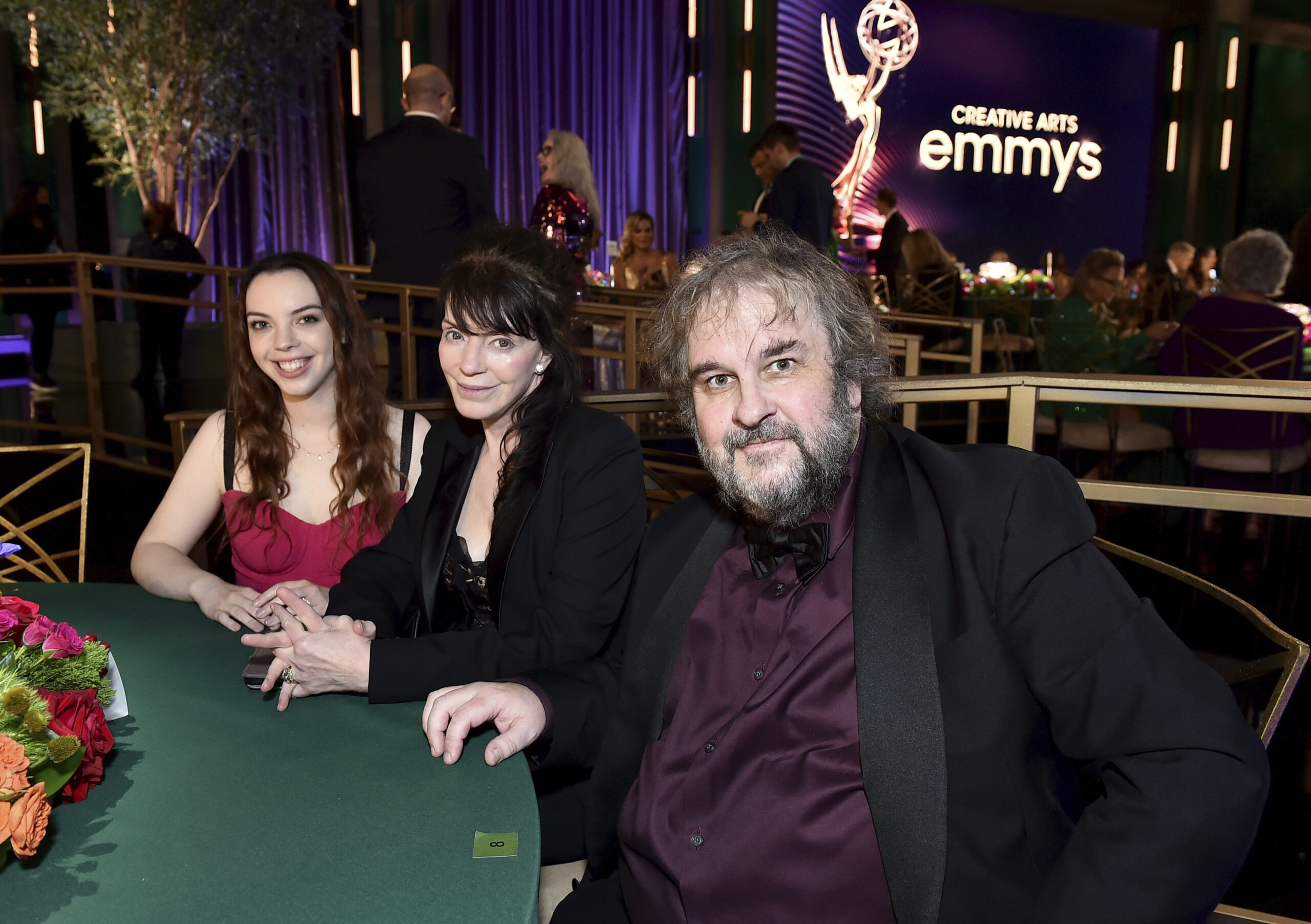 EXCLUSIVE - Fran Walsh, from left, Katherine Jackson, and Peter Jackson attend night one of the Television Academy's 2022 Creative Arts Emmy Awards at the Microsoft Theater on Saturday, Sept. 3, 2022, in Los Angeles. (Photo by Jordan Strauss/Invision for the Television Academy/AP Images)