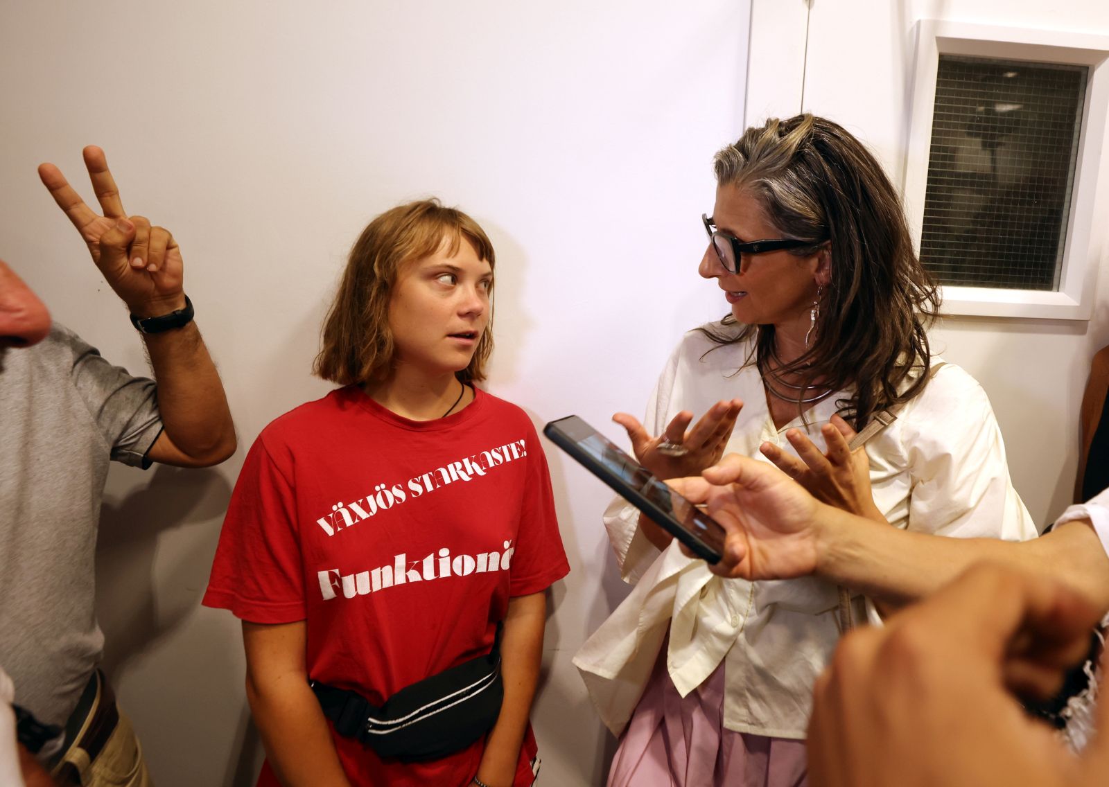 epa12363288 Francesca Albanese, United Nations Special Rapporteur on the Occupied Palestinian Territories (R) and Swedish climate activist Greta Thunberg (L) gather in support of a humanitarian flotilla bound for Gaza at the headquarters of the Tunisian General Labor Union (UGTT) in Tunis, Tunisia on 08 September 2025. The flotilla, an international maritime initiative, is expected to depart from Tunis on 10 September, as part of a multi-country humanitarian effort to reach the shores of Gaza and deliver humanitarian aid.  EPA/MOHAMED MESSARA