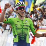 epa12412819 Tadej Pogacar from Slovenia reacts after winning the Elite Men race at the UCI Road Cycling World Championships in Kigali, Rwanda, 28 September 2025.  EPA/KIM LUDBROOK