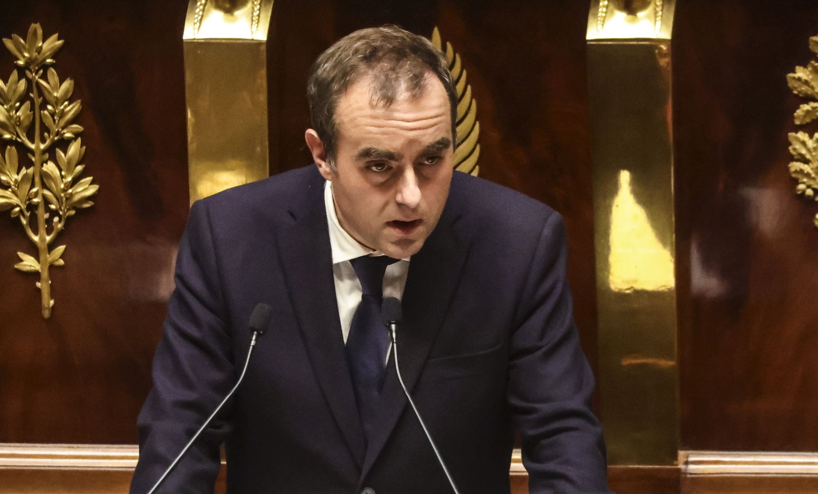 epa12453119 French Prime Minister Sebastien Lecornu delivers a general policy statement at the National Assembly in Paris, France, 14 October 2025. Lecornu announced his new government on 12 October, one week after his first resignation. The National Rally (RN) and La France Insoumise (LFI)  announced motions of censure against this new government on 13 October.  EPA/Teresa Suarez