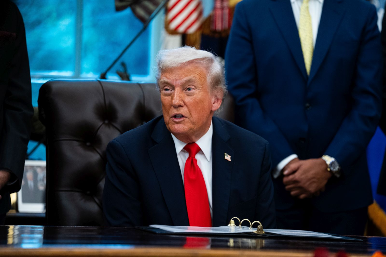 epa12471553 US President Donald Trump speaks during a Diwali celebration in the Oval Office of the White House in Washington, DC, USA, 21 October 2025.  EPA/ALLISON ROBBERT / POOL
