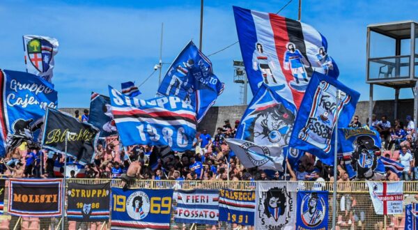 Sampdoria fans during the Italian Serie B match between Us Catanzaro and Uc Sampdoria at Nicola Ceravolo Stadium on May 4 2025 in Catanzaro, Italy (Photo by Andrea Rosito/IPA Sport / ipa-agency.net/IPA/Sipa USA) Photo: IPA/SIPA USA