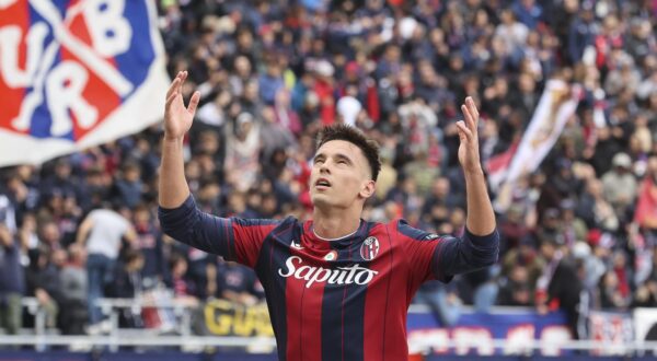 Nikola Moro of Bologna FC  celebrates after scoring during Bologna BFC vs Pisa SC, 6° Serie A Enilive 2025-26 game at Renato Dall'Ara stadium in Bologna (BO), Italy, on October 05, 2025. (Photo by Davide Casentini/IPA Sport / ipa-agency.net/IPA/Sipa USA) Photo: IPA/SIPA USA