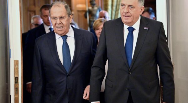 Russian Foreign Minister Sergey Lavrov (left) and Republika Srpska President Milorad Dodik (right) during the talks.
Credit: Dmitry Lebedev/Kommersant Photo/Sipa USA Photo: Kommersant Photo Agency/SIPA USA