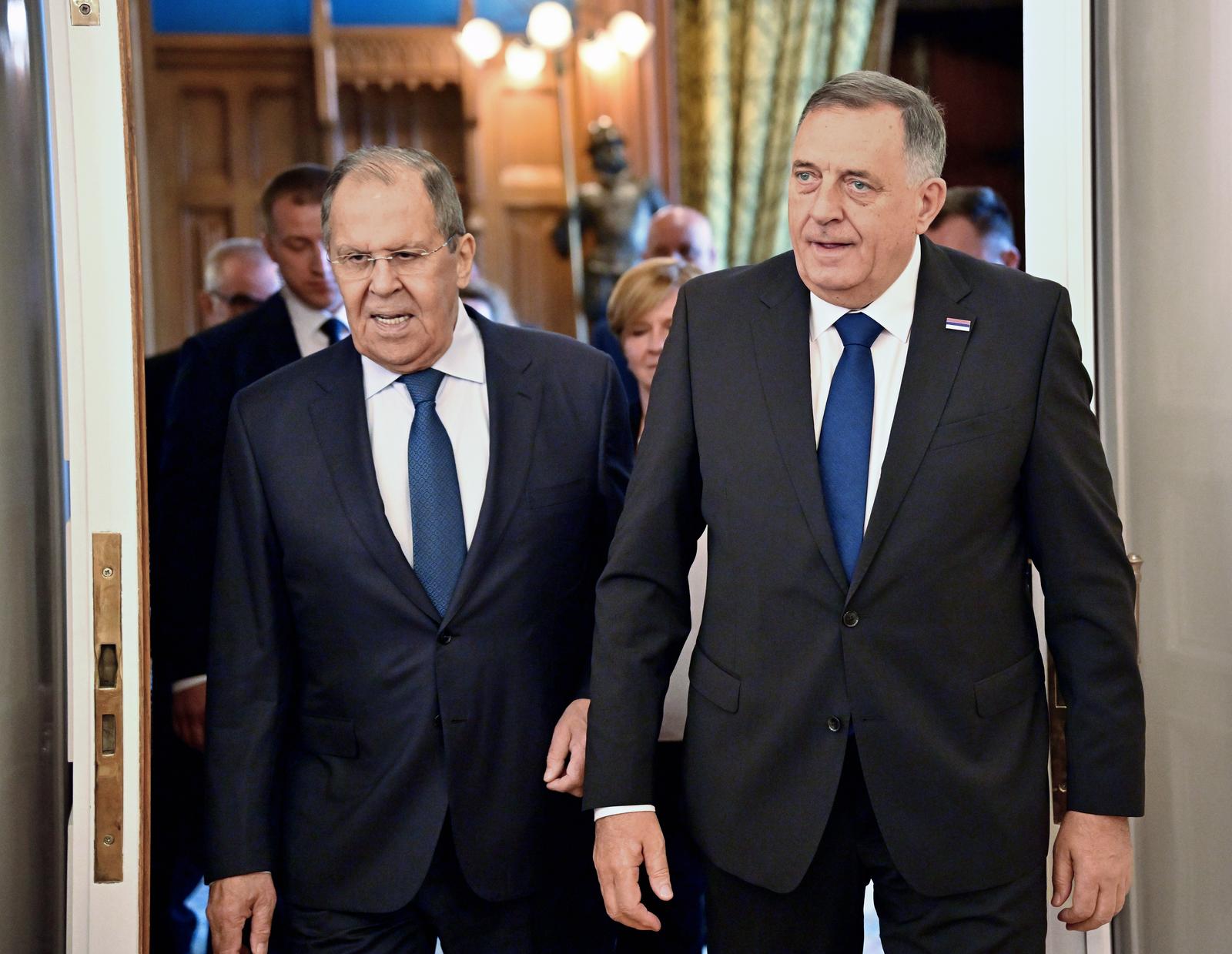 Russian Foreign Minister Sergey Lavrov (left) and Republika Srpska President Milorad Dodik (right) during the talks.
Credit: Dmitry Lebedev/Kommersant Photo/Sipa USA Photo: Kommersant Photo Agency/SIPA USA