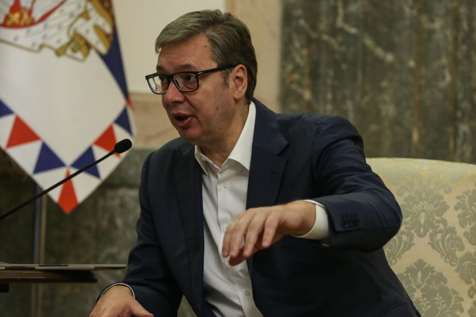 03, October, 2025, Belgrade - The President of the Republic of Serbia, Aleksandar Vucic, met with the gold medalist at the World Wrestling Championships, Aleksandar Komarov. Aleksandar Vucic. Photo: F. S./ATAImages

03, oktobar, 2025, Beograd - Predsednik Republike Srbije Aleksandar Vucic sastao se sa osvajacem zlatne medalje na Prvenstvu sveta u rvanju Aleksandrom Komarovim.  Photo: F. S./ATAImages Photo: F.S./ATAImages/PIXSELL