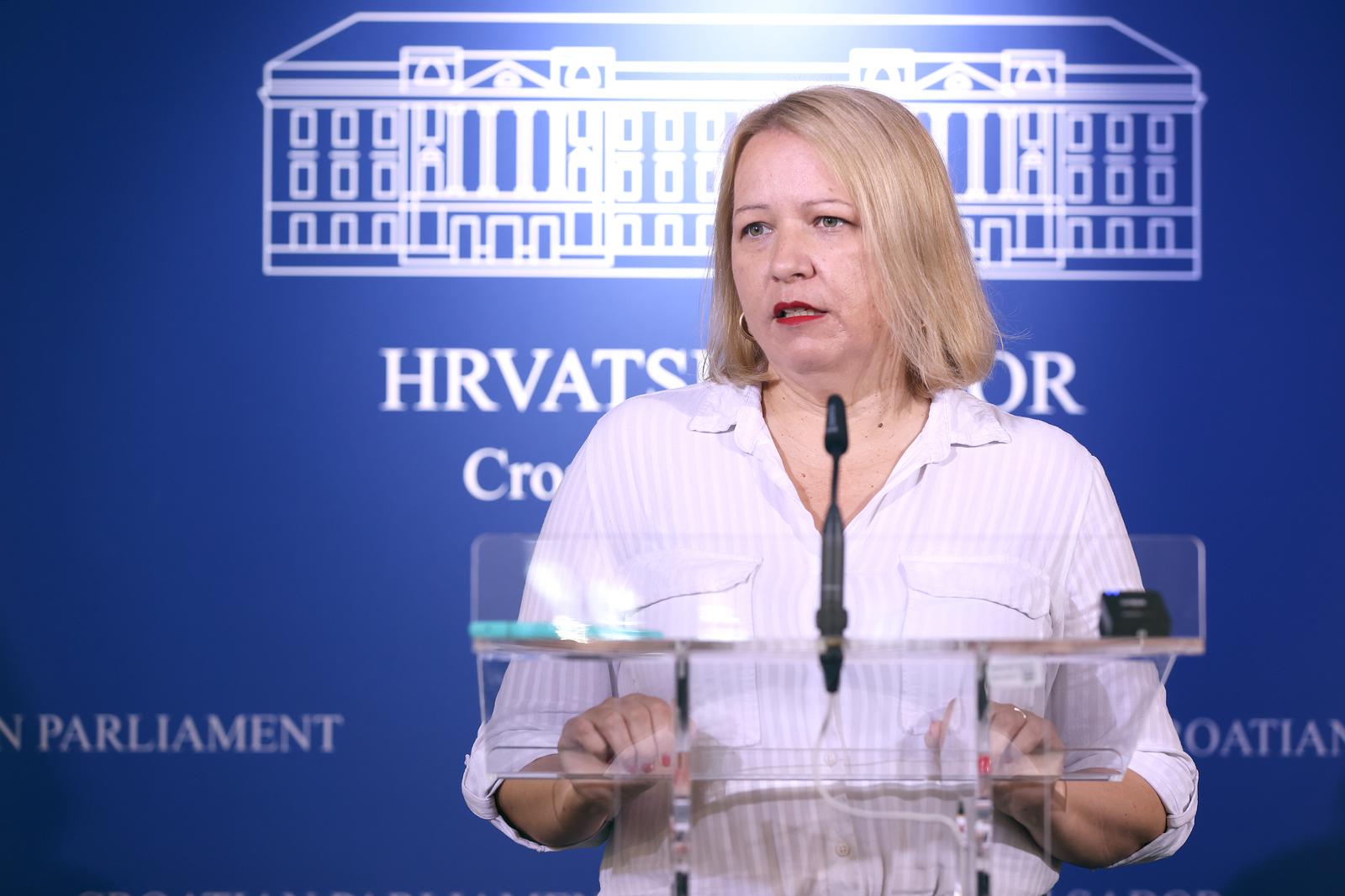 05.06.2025., Zagreb - Na konferenciji za medije odrzanoj u Saboru o lokalnim izborima govorila je Kristina Ikic Banicek. Photo: Patrik Macek/PIXSELL