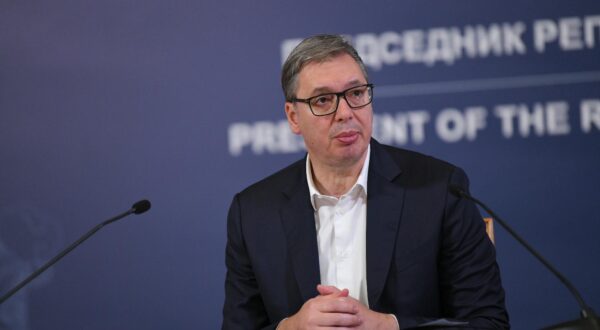 09, October, 2025, Belgrade - The President of the Republic of Serbia Aleksandar Vucic addressed the nation from the building of the General Secretariat of the President of the Republic. Aleksandar Vucic. Photo: R.Z./ATAImages 

09, oktobar 2025, Beograd - Predsednik Republike Srbije Aleksandar Vucic obratio se naciji iz zgrade Generalnog sekretarijata predsednika Republike. Photo: R.Z./ATAImages Photo: R.Z./ATA Images/PIXSELL