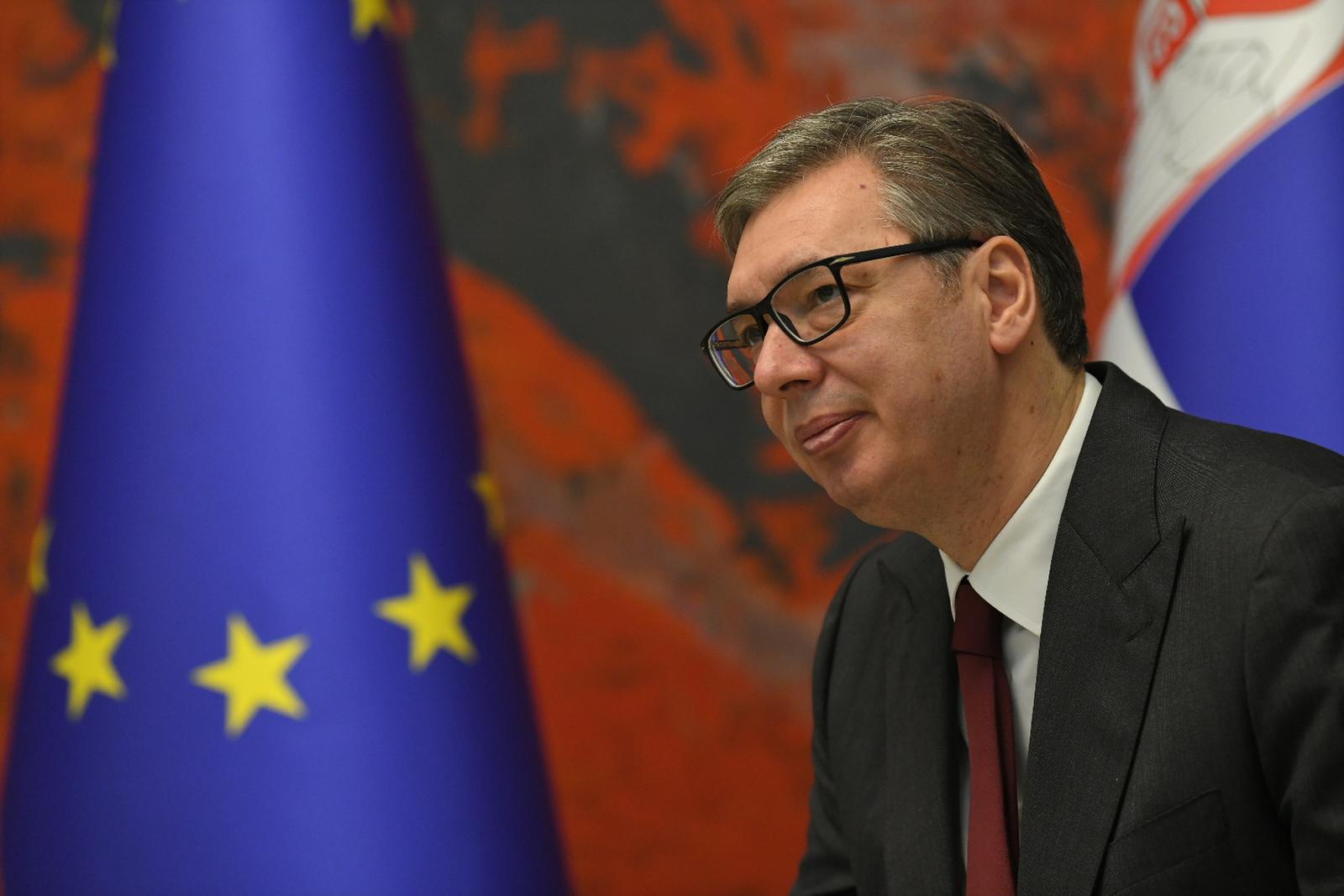 15, October, 2025, Belgrade - The President of the Republic of Serbia Aleksandar Vucic hosted the President of the European Commission Ursula von der Leyen, who is on an official visit to Serbia. Aleksandar Vucic. Photo: R.Z./ATAImages 

15, oktobar 2025, Beograd - Predsednik Republike Srbije Aleksandar Vucic ugosto je predsednicu Evropske komisije Ursulu fon der Lajen, koja boravi u zvanicnoj poseti Srbiji. Photo: R.Z./ATAImages Photo: ATAImages/PIXSELL