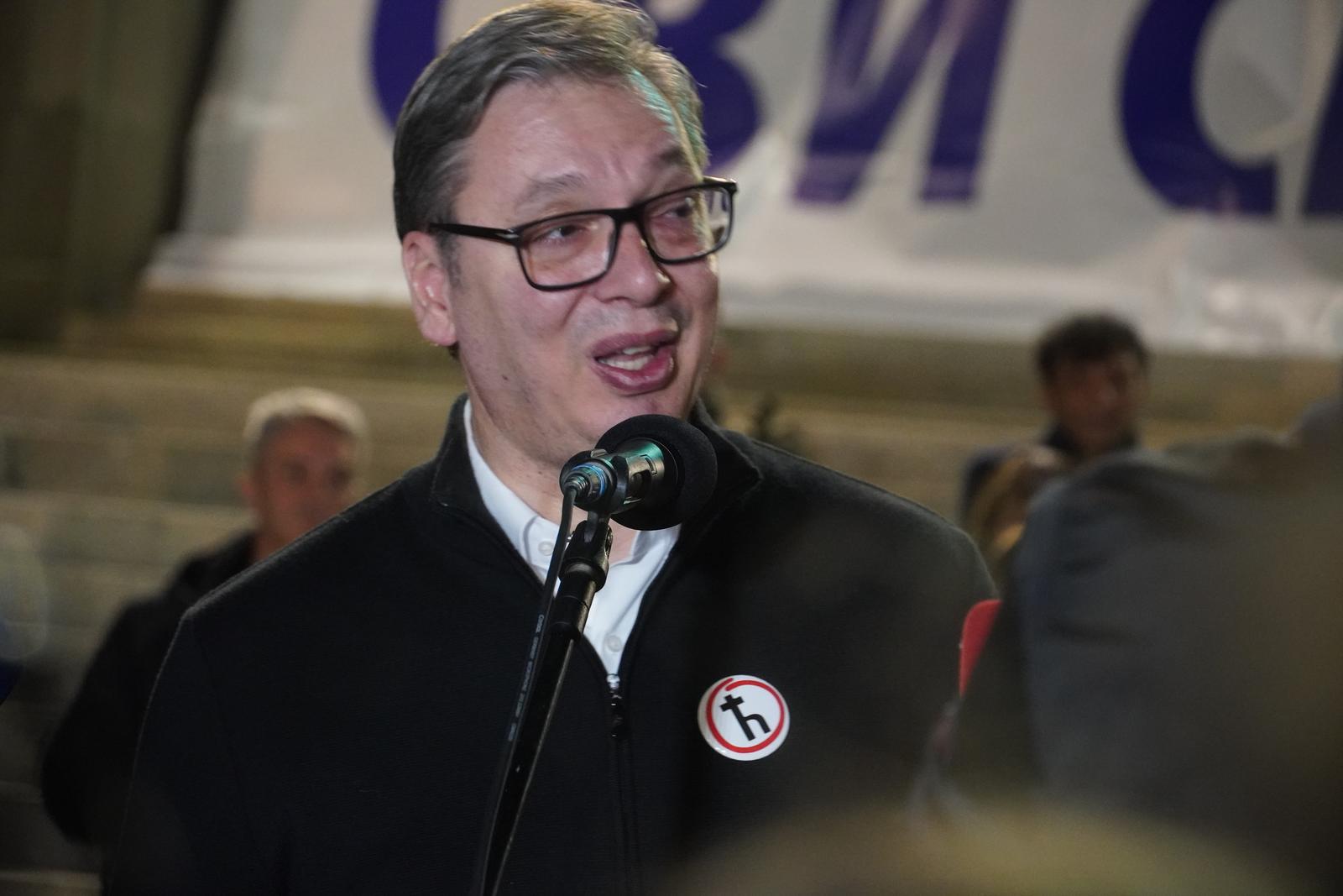 22, October, 2025, Belgrade - The President of the Republic of Serbia, Aleksandar Vucic, arrived in front of the National Assembly and joined the citizens who gathered to support Milan Bogdanovic, who was shot in an attack in front of the Parliament today. Aleksandar Vucic. Photo: M.M./ATAImages 

22, oktobar 2025, Beograd - Predsednik Republike Srbije Aleksandar Vucic dosao je ispred Narodne skupstine i pridruzio se gradjanima koji su se okupili kako bi pruzili podrsku Milanu Bogdanovicu koji je danas upucan u napadu ispred Skupstine. Photo: M.M./ATAImages Photo: M.M./ATA images/PIXSELL