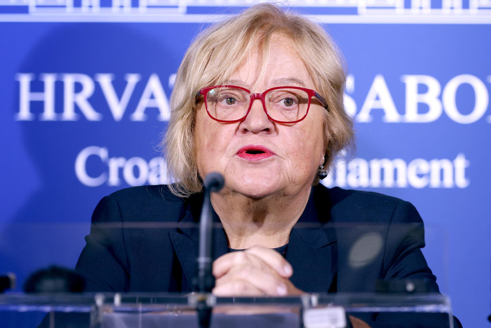 25.09.2025., Zagreb - Na konferenciji za medije odrzanoj u Saboru o temi „Prijedlog izmjena Zakona o porezu na dohodak kojima se ukida porez na mirovine“ govorili su Anka Mrak Taritas, Dalija Oreskovic i Stanko Boric. Photo: Patrik Macek/PIXSELL