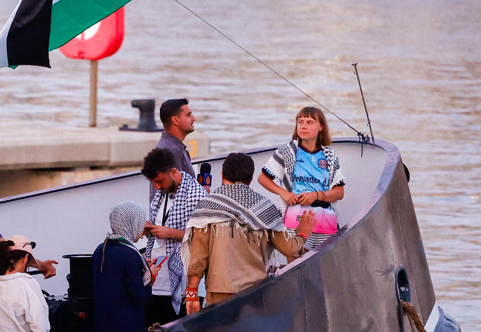 The Global Sumud Flotilla is setting off again from the Port of Barcelona, September 1, 20256, in Barcelona, Catalonia (Spain). The twenty boats of the Global Sumud Flotilla that had to return on Sunday night to the Port of Barcelona due to bad weather have started to leave progressively since 19.30 hours on Monday to bring humanitarian aid to Gaza. The flotilla departed Sunday from Barcelona's Moll de la Fusta with some 300 people, including Swedish activist Greta Thunberg and former Barcelona Mayor Ada Colau. Photo by Kike Rincón/Europa Press/ABACAPRESS.COM Photo: Europa Press/ABACA/ABACA