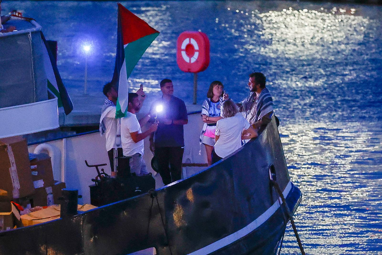 The Global Sumud Flotilla is setting off again from the Port of Barcelona, September 1, 20256, in Barcelona, Catalonia (Spain). The twenty boats of the Global Sumud Flotilla that had to return on Sunday night to the Port of Barcelona due to bad weather have started to leave progressively since 19.30 hours on Monday to bring humanitarian aid to Gaza. The flotilla departed Sunday from Barcelona's Moll de la Fusta with some 300 people, including Swedish activist Greta Thunberg and former Barcelona Mayor Ada Colau. Photo by Kike Rincón/Europa Press/ABACAPRESS.COM Photo: Europa Press/ABACA/ABACA
