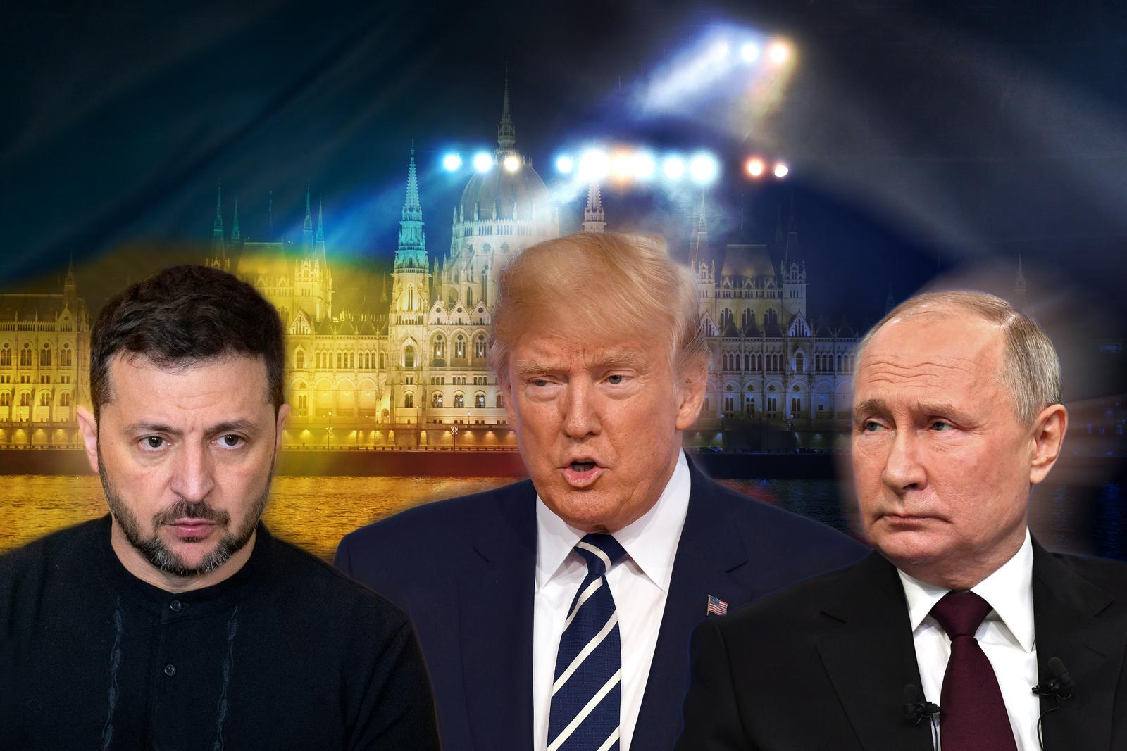 ATTENTION: PHOTO MONTAGE: Following the announcement of new Ukraine talks, indications are mounting that Budapest is the site of a possible meeting between the presidents of Ukraine and Russia with Donald Trump. From left: Volodymyr Zelensky, Donald Trump, and Vladimir Putin. Photo: The Presidential Office of Ukraine via Photo: Presidential Office of Ukraine/DPA