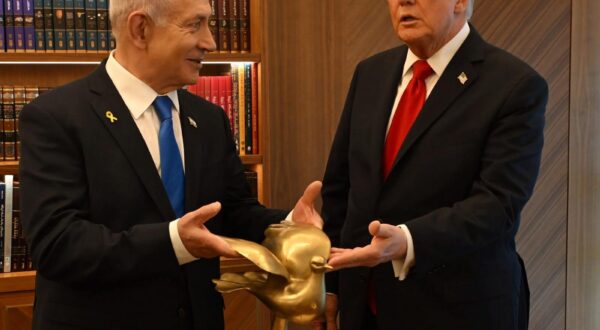 US President Donald Trump meets with Israeli Prime Minister Benjamin Netanyahu in Jerusalem on Monday, October 13, 2025, prior to delivering an address to the Knesset. President Trump is in the region to celebrate the release of the remaining hostages before convening a peace conference in Egypt. Photo via Israel GPO/UPI Photo via Newscom Photo: ISRAEL GPO/NEWSCOM