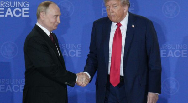 Russian President Vladimir Putin and President Donald Trump shake hands after a joint press conference at Joint Base Elmendorf-Richardson in Anchorage, Alaska, on Friday, August 15, 2025. Trump and Putin discussed a ceasefire deal to help end the two-year conflict between Russia and Ukraine. Photo by Bob Strong/UPI Photo via Newscom Photo: BOB STRONG/NEWSCOM
