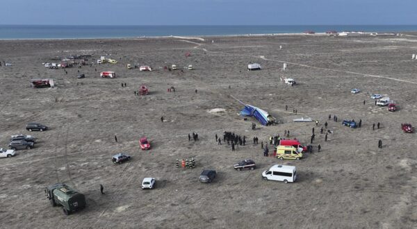 (250102) -- BEIJING, Jan. 2, 2025 (Xinhua) -- An aerial drone photo taken on Dec. 25, 2024 shows the plane crash site near Aktau, Kazakhstan. A passenger plane operated by Azerbaijan Airlines from Azerbaijan's Baku to Russia's Grozny crashed near the Kazakh city of Aktau on Dec. 25, 2024. Thirty-eight people were killed in the crash. (Photo by Azamat Sarsenbayev/Xinhua) Photo: Azamat Sarsenbayev/XINHUA