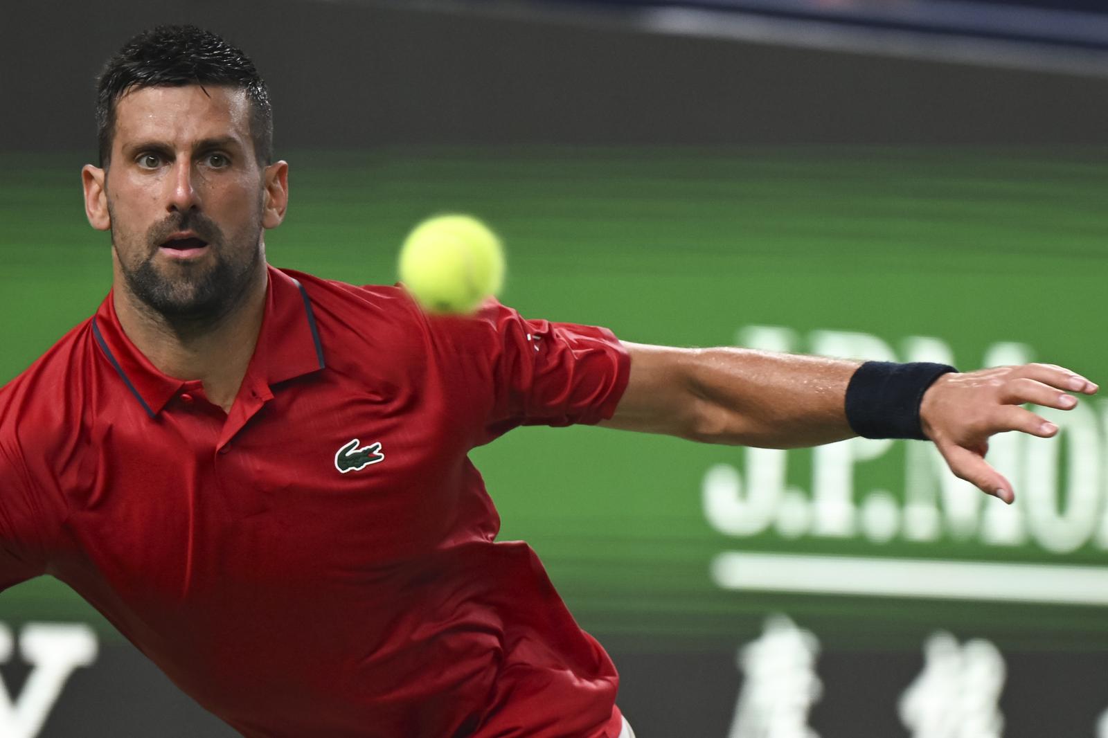 (251003) -- SHANGHAI, Oct. 3, 2025 (Xinhua) -- Novak Djokovic reacts during the men's singles round of 64 match between Novak Djokovic of Serbia and Marin Cilic of Croatia at the ATP World Tour Shanghai Masters tennis tournament in Shanghai, east China, Oct. 3, 2025. (Xinhua/Chen Haoming) Photo: Chen Haoming/XINHUA