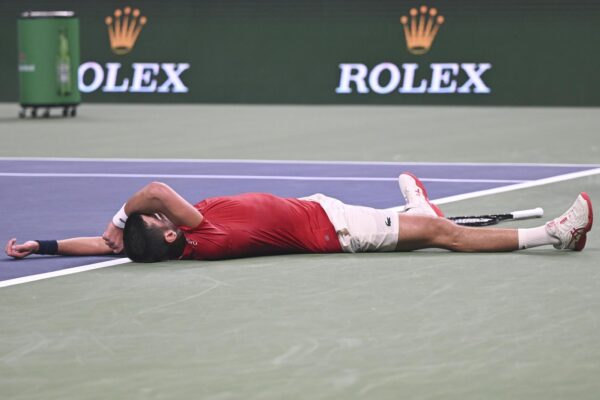 (251007) -- SHANGHAI, Oct. 7, 2025 (Xinhua) -- Novak Djokovic reacts during the men's singles round of 16 match between Novak Djokovic of Serbia and Jaume Munar of Spain at the ATP World Tour Shanghai Masters tennis tournament in Shanghai, east China, Oct. 7, 2025. (Xinhua/Chen Haoming) Photo: Chen Haoming/XINHUA