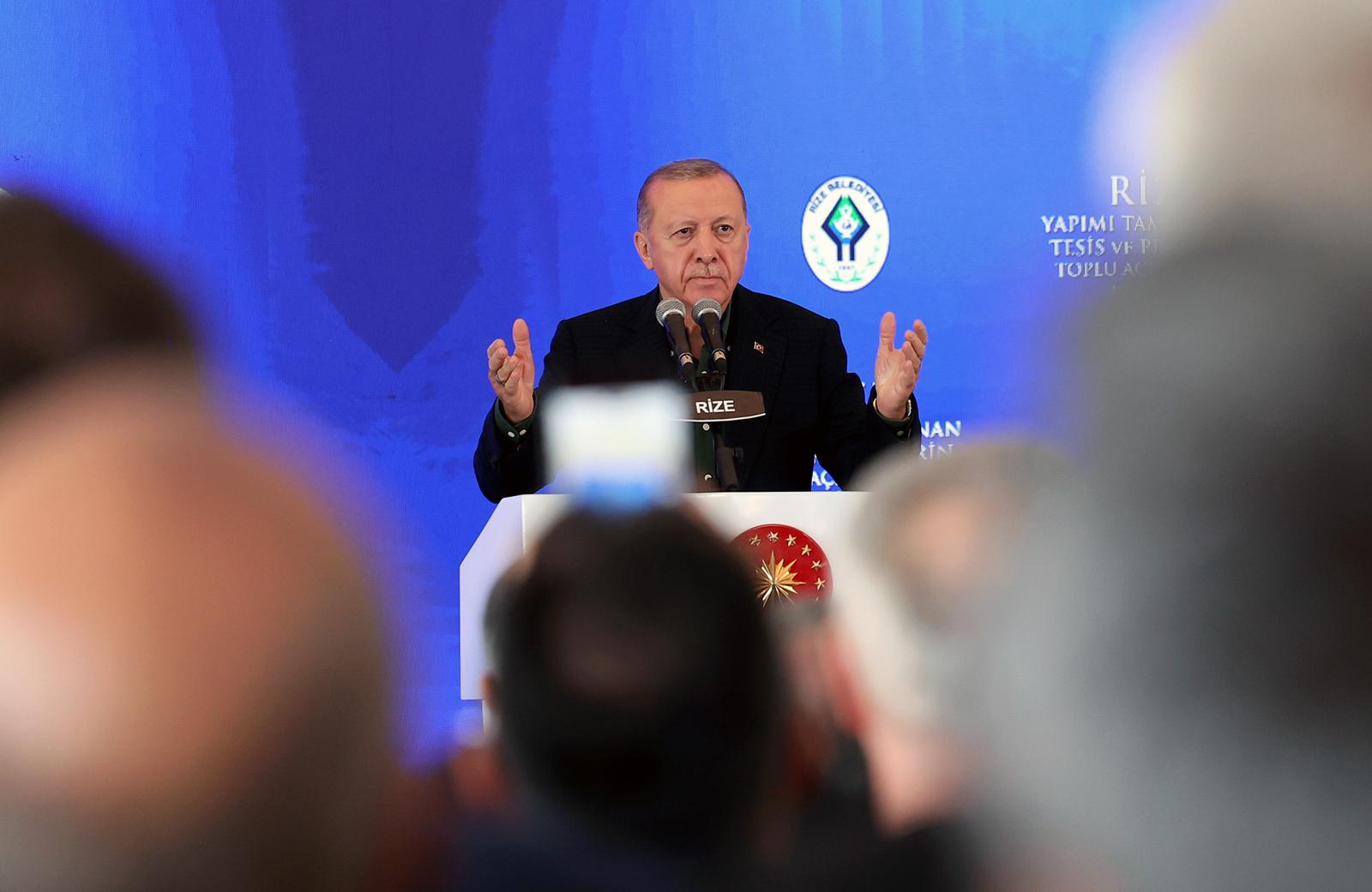 (251010) -- RIZE (T?RKIYE), Oct. 10, 2025 (Xinhua) -- Turkish President Recep Tayyip Erdogan makes a speech at a ceremony inaugurating new projects in the Black Sea province of Rize, T¨¹rkiye, Oct. 10, 2025. Erdogan on Friday said it is necessary to prevent Israel from breaking the Gaza ceasefire promises as he welcomed the agreement signed in Egypt between Israel and Hamas. (Mustafa Kaya/Handout via Xinhua) Photo: Mustafa Kaya/XINHUA
