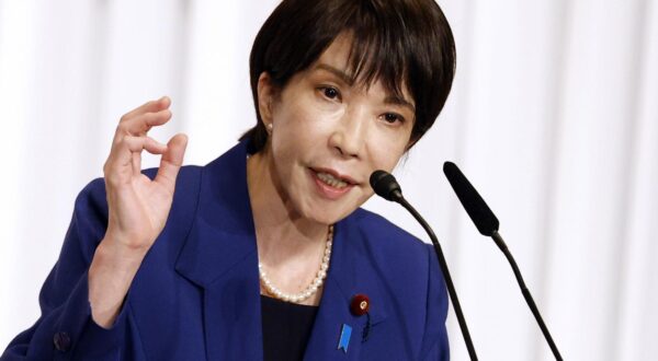 (250922) -- TOKYO, Sept. 22, 2025 (Xinhua) -- Former Economic Security Minister Sanae Takaichi speaks during a leadership election campaign of Liberal Democratic Party (LDP) in Tokyo, Japan, Sept. 22, 2025. Japan's ruling LDP officially launched its leadership election campaign on Monday, with five candidates filing their candidacies. (Franck Robichon/Pool via Xinhua) Photo: FRANCK ROBICHON/XINHUA